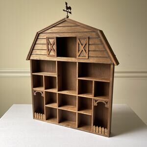 Vintage Wood Barn Wall Shadow Cabinet for Miniatures w/ Rooster Weathervane